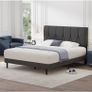 Double Bed Frame, Dark Grey, Upholstered Wooden Slat Bed Frame with Headboard Image 3
