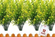 12 Bundles Outdoor Artificial Flowers UV Resistant Fake Boxwood Plants (MULTIPLE COLOURS)