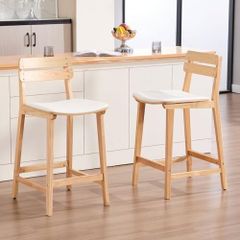 Bar Stools Set of 2 Bar Chairs PU Leather Counter Stools Bistro Stools Made of Wood Kitchen Stools with Backrest for Kitchen Island/Dining Room/Living Room (White)