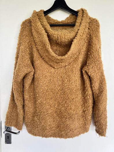Sandro Paris Mohair Wool Blend Hooded Jumper Camel One Size