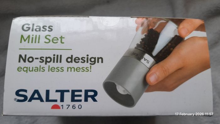 Salter Glass Mill Set Grey Salt Pepper Filled