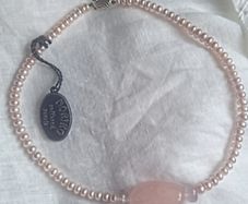 Genuine Noriko cultured pearl & rose quartz necklace with sterling silver clasp