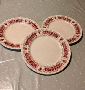 Myott Dinner Plates. Rialto maroon red,
