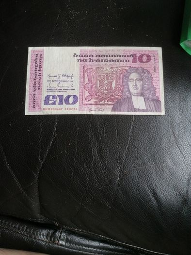1986 Ireland Series B 10 Pound Banknote