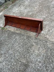 Vintage 5ft coat rack with shelf on top. Hooks for keys