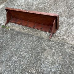 Vintage 5ft coat rack with shelf on top. Hooks for keys