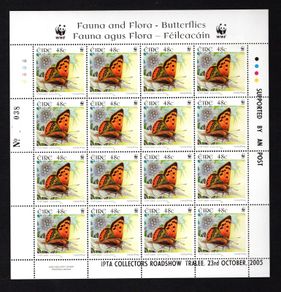 2005 Ireland IPTA Roadshow Tralee October 23rd 2005 Commemorative Stamps Exhibition Souvenir on 2005 48c Butterflies (Small Copper) Sheet Mint Never Hinged (MNH) Number 038