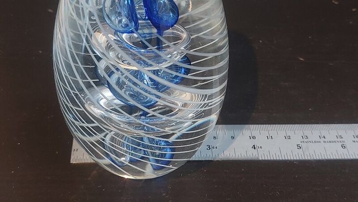 Fabulous Vintage Retro Large Art Glass Hand-Blown Teardrop Ovoid-Shaped  Paperweight with a Stunning Intricate Pattern in Blue, Clear and Opaque White Glass