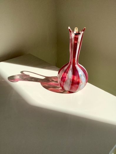 Vintage Venetian Style Hand Blown Art Glass Ewer Latticino 15cm