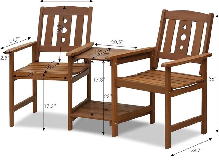 FREE P&P Outdoor Hardwood Jack & Jill Chair Set, Wood, Natural, 162.1 (W) x 91.4 (H) x 72.9 (D) cm