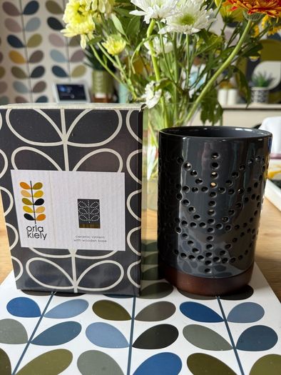 Orla kiely ceramic lantern with wooden base