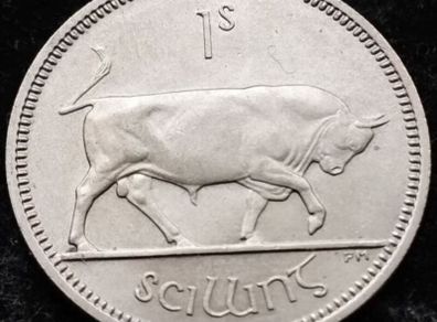 [#825] - Ireland 1964 | Irish 1s | One Shilling | Bull | KM.14a | UNC