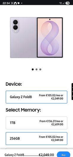 Samsung Z Fold 8 Brand new Lavender colour 256gb