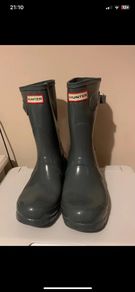 Hunter Original Short Wellies - Gloss Grey - Size 37/4
