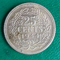 Netherlands 1944 25 cent  Coin Very Fine condition