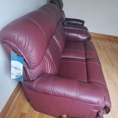 Wine leather lazboy Armchair and 2 seater