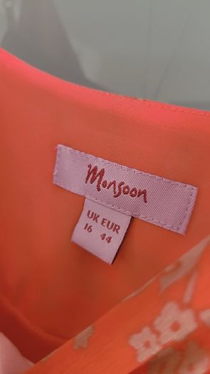 MONSOON coral silk dress Sz 16