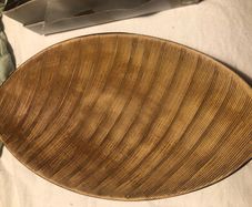 Wooden effect heavy glass oval bowl