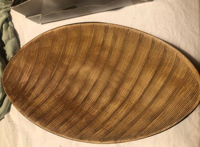 Wooden effect heavy glass oval bowl