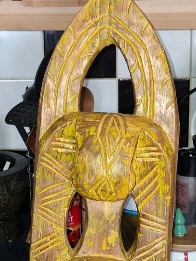 A Large Traditional Hand Carved Wood Shield Totem, Postage Available or collection, Measurements are in the photo's