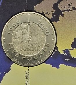 UK Millennium Five Pound Coin 1999 2000 Greenwich Meridian Royal Mint Pack