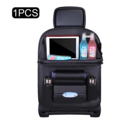 Leather Pad Bag Car Seat Back Organizer Foldable Table Tray