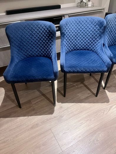 4 blue velvet dining chairs