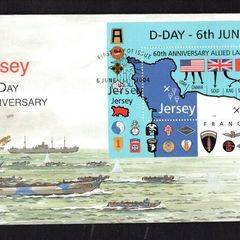 2004 Jersey 60th Anniversary of D-Day souvenir sheet (showing Normandy landing beaches) Commemorative Stamp Miniature Sheet First Day Cover (FDC)