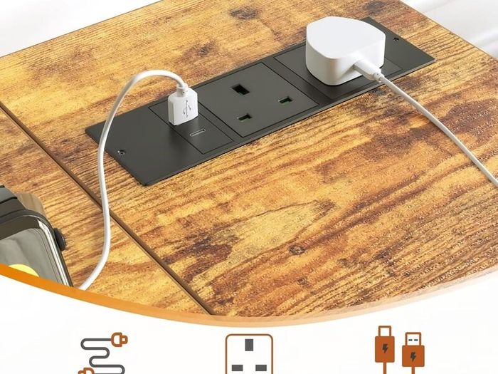 Computer Desk with Drawers Power Outlets 100x50cm Home Office Monitor Stand Gaming Table Reversible Storage Shelf Hook Small PC Workstation for Study Work Write Brown