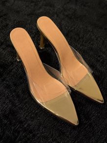 Gold & Clear Pointed Toe Heels Size 41 (Fits 40,40.5)