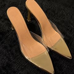 Gold & Clear Pointed Toe Heels Size 41 (Fits 40,40.5)