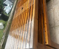 Teak table and benches.