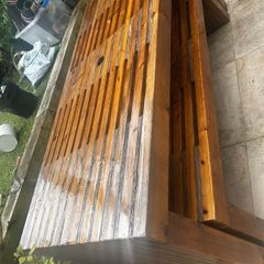 Teak table and benches.
