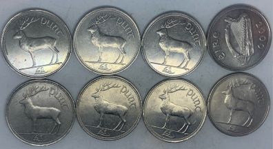 Ireland 1 pound coin lot x8 full date run all beautiful high grade coins