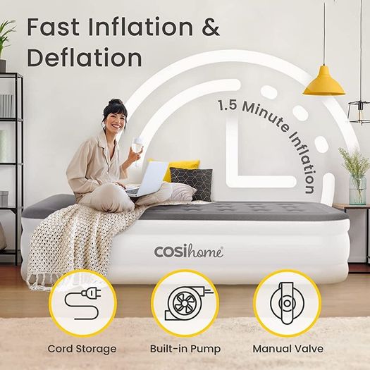 Single Sized Air Bed - Premium Single Air Mattress With a Built-in Electric Pump, Integrated Raised Pillow and Storage Bag MULTIPLE SIZES AVAILABLE (FREE POSTAGE)