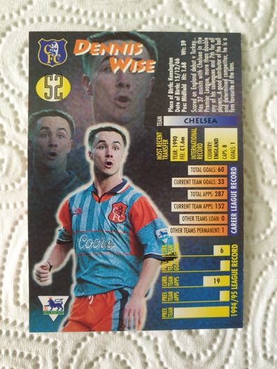 Dennis Wise Chelsea Football Trading Card 1995 to 1996