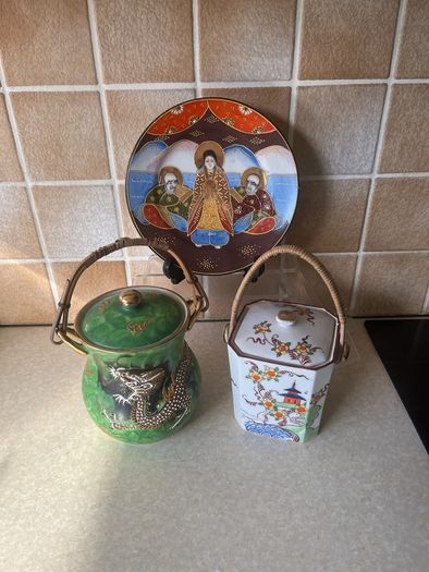 Japanese 2950's Biscuit barrel Jam Biel & Plate VaGC