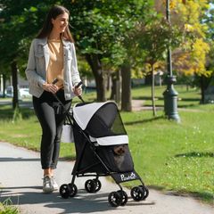 Foldable Dog Stroller, Lightweight Dog Pram w/ Shoulder Strap, Storage Bag, Cup Holder, Light Grey
