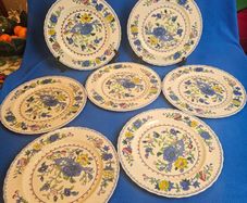 Set of 7 Masons Ironstone Regency Dinner Plates ,Less common, 27 cm in diameter ,2 pieces with the rarer export mark