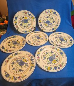 Set of 7 Masons Ironstone Regency Dinner Plates ,Less common, 27 cm in diameter ,2 pieces with the rarer export mark