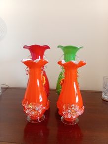 Vintage chinese plum blossom glass, set of 4, job lot, murano -style art galss