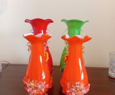 Vintage chinese plum blossom glass, set of 4, job lot, murano -style art galss