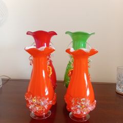 Vintage chinese plum blossom glass, set of 4, job lot, murano -style art galss