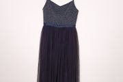 Needle &amp; Thread Dark Blue Navy Sparkling Sequin Diamond Mesh Cami Strap Tulle Midi Dress 10UK/38EU
