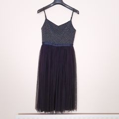 Needle & Thread Dark Blue Navy Sparkling Sequin Diamond Mesh Cami Strap Tulle Midi Dress 10UK/38EU