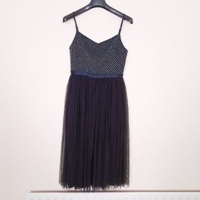 Needle & Thread Dark Blue Navy Sparkling Sequin Diamond Mesh Cami Strap Tulle Midi Dress 10UK/38EU