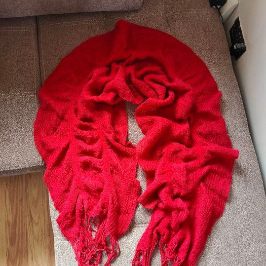 Red Ruched Knitted Scarf 115x40cm RIVER ISLAND