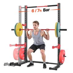 Multifunctional Squat Rack for Home Gym Power Cage Rack Width-Adjustable Workout Strength Training Equipment with 6 Band Pegs, Landmine Attachment & Safety Bars for Bench Press Squats Pull-Up