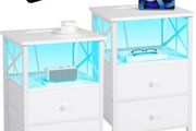 Bedside Table Set of 2, Side Table with Charging Station and Led Lights