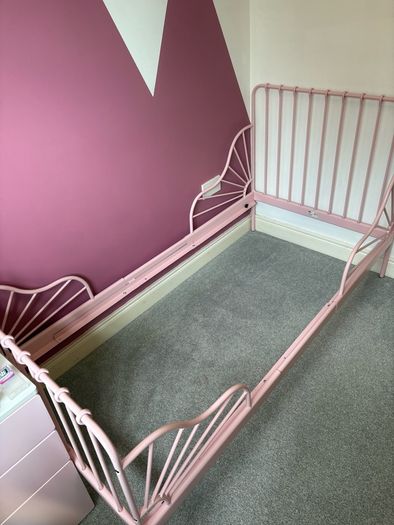 IKEA Pink Minnen Extendable Kids Bed and Mattress